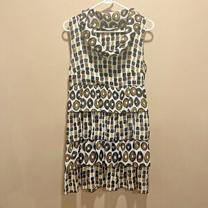 Heteroclite Women's Geometric Cowl Neck Tank Dress Black White Green T40 Tiered